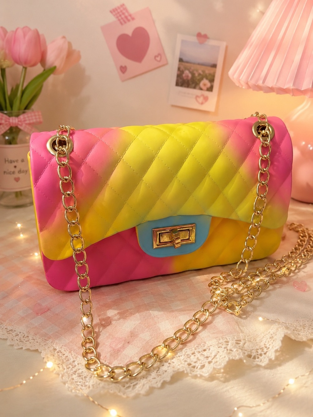 Cute New Gradient Quilted Jelly  Crossbody Bag -tie dyed